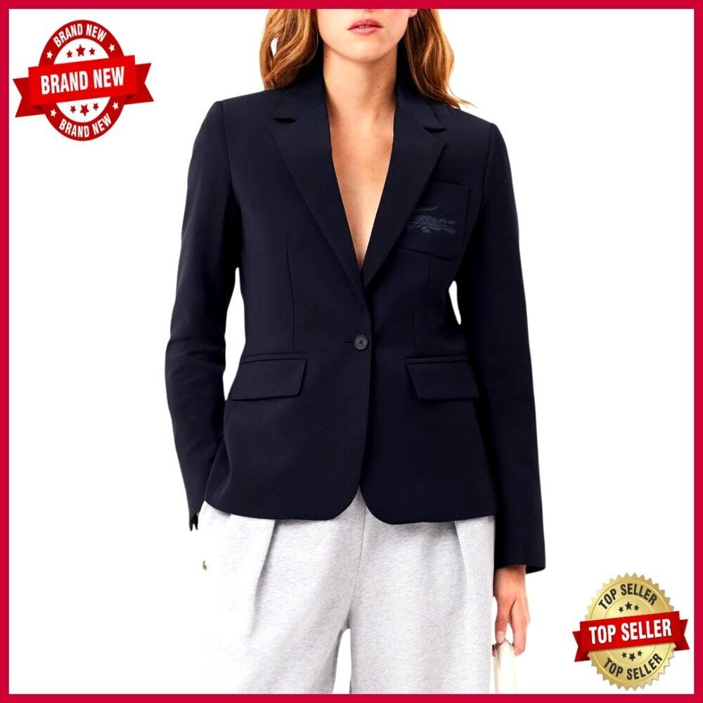 Slim Tailored Wool Blend Blazer with Embroidered Logo, Business Casual